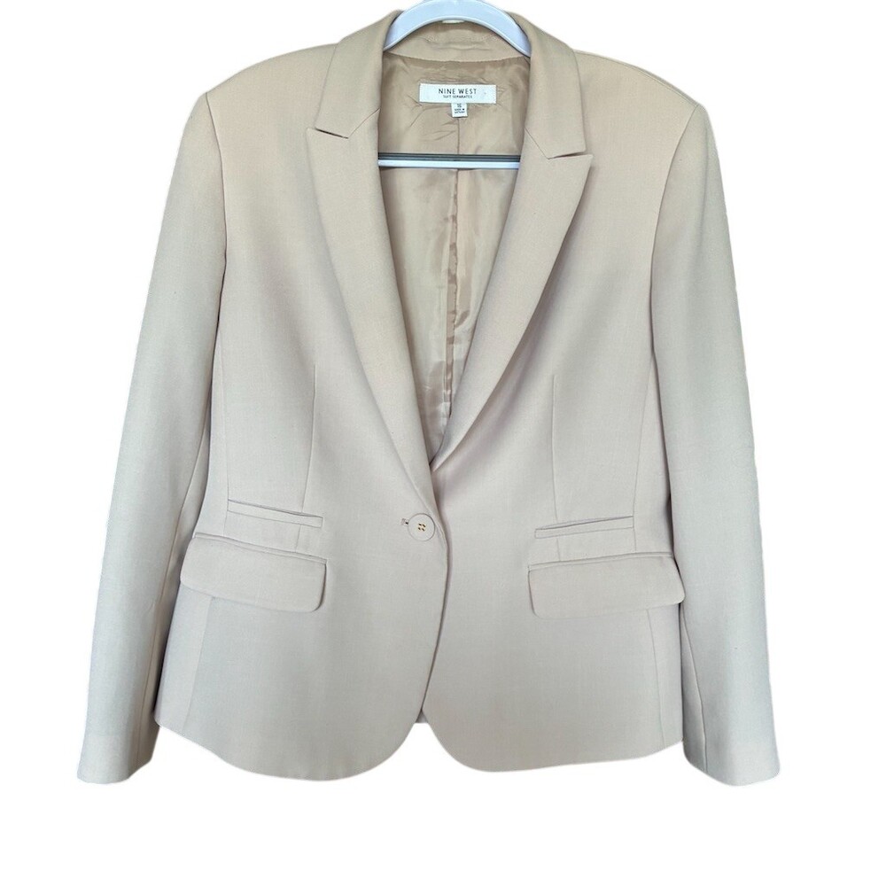 Nine West Blazer Jacket Womens Size 16 Beige One-Button Business Formal